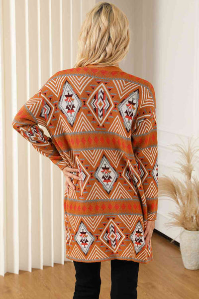 Aztec Printed Long Sleeve Cardigan Trendsi