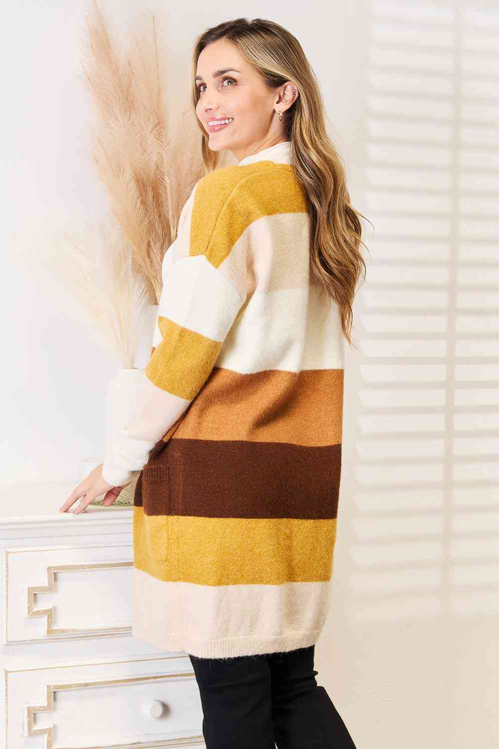 Woven Right Color Block Dropped Shoulder Cardigan Trendsi