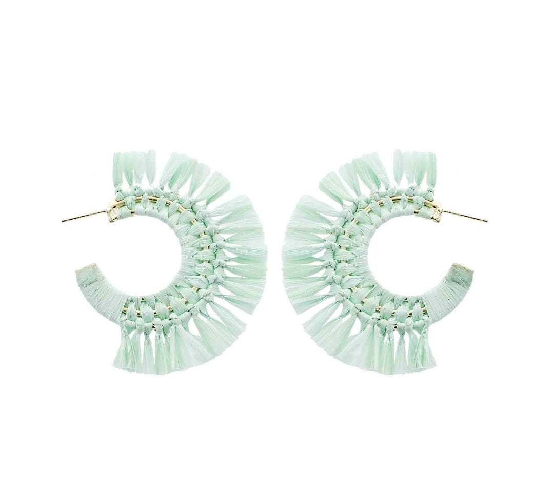 Mint Raffia Hoop Earrings Phoenix Shop LLC