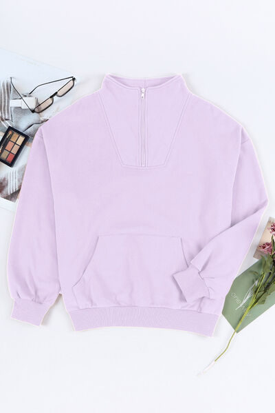 The "Ella" Quarter Zip Dropped Shoulder Sweatshirt Trendsi