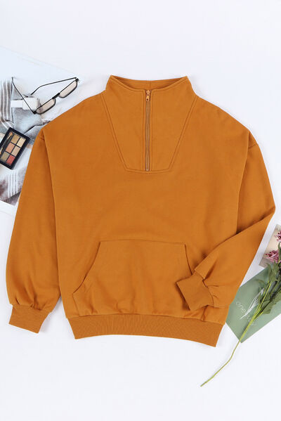 The "Ella" Quarter Zip Dropped Shoulder Sweatshirt Trendsi