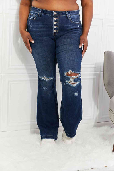 Kancan Full Size Reese Midrise Button Fly Flare Jeans Trendsi