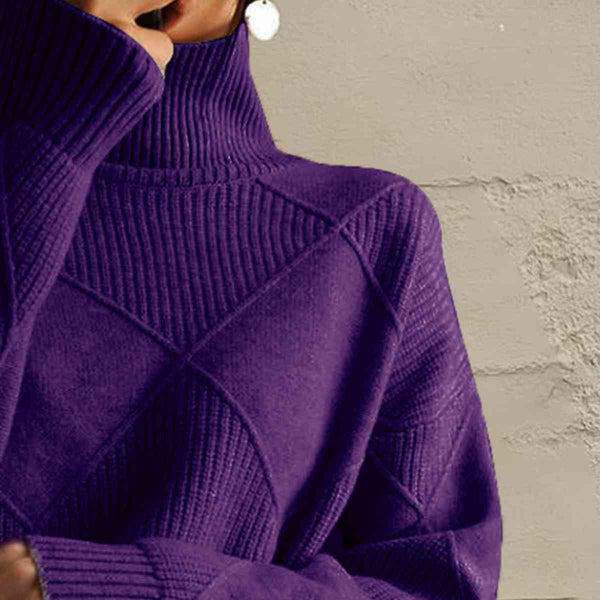 Geometric Turtleneck Long Sleeve Sweater Trendsi