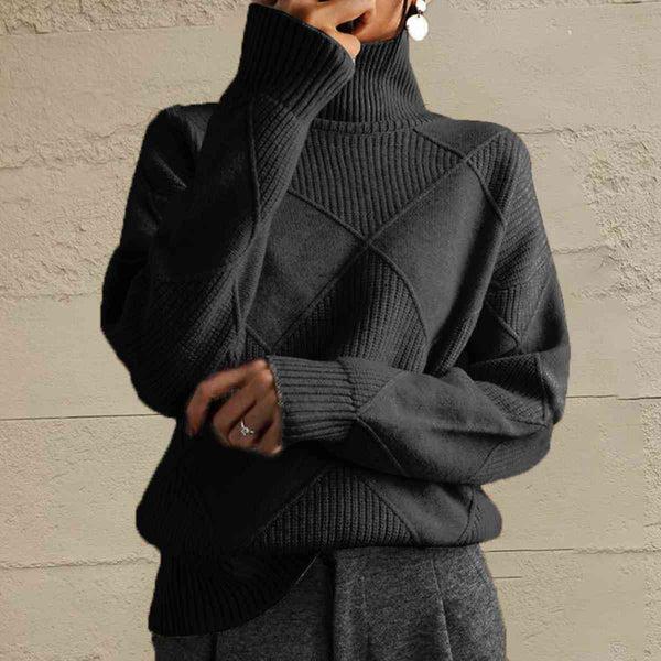 Geometric Turtleneck Long Sleeve Sweater Trendsi