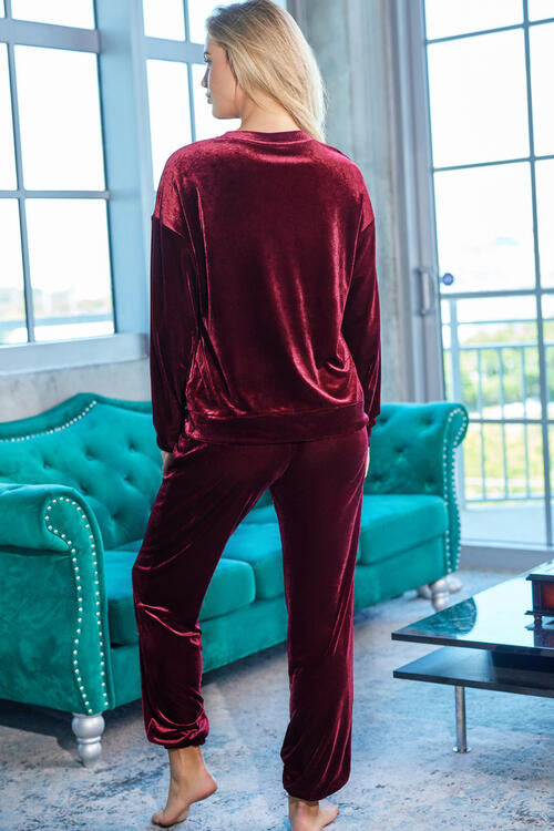 Velour Long Sleeve Top and Pants Lounge Set Trendsi