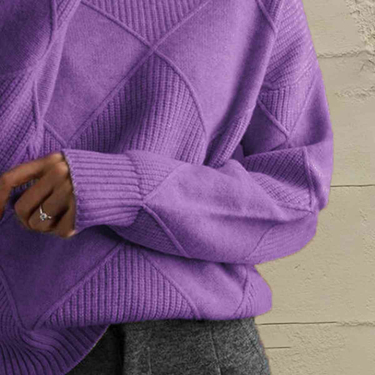 Geometric Turtleneck Long Sleeve Sweater Trendsi