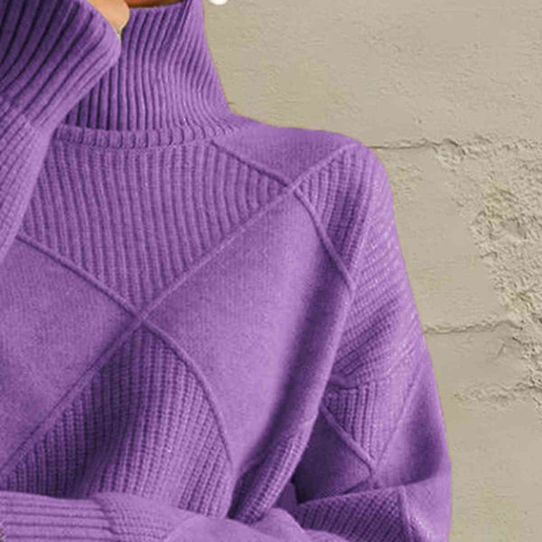 Geometric Turtleneck Long Sleeve Sweater Trendsi