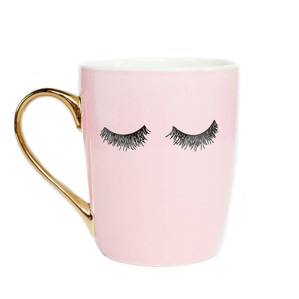 Eyelashes - Pink and Gold Coffee Mug - 16 oz Sweet Water Decor