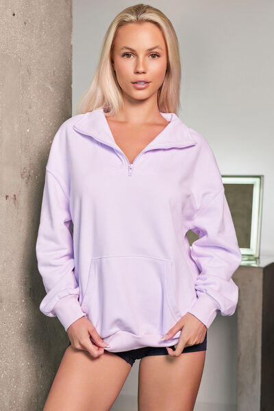 The "Ella" Quarter Zip Dropped Shoulder Sweatshirt Trendsi