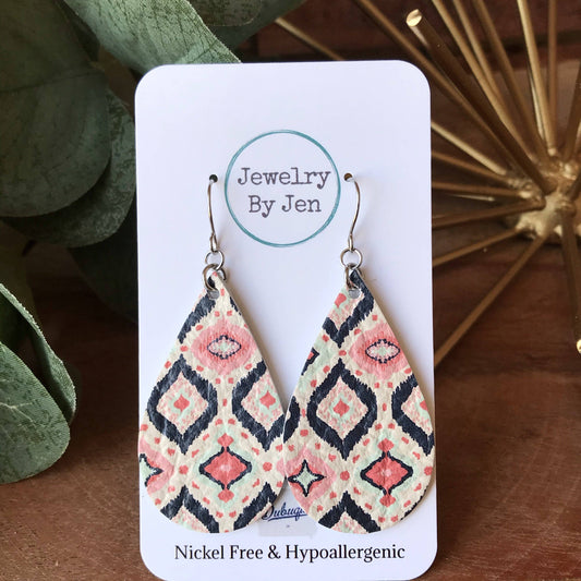 Aztec Diamonds Print Medium Teardrop Earrings Phoenix Shop LLC