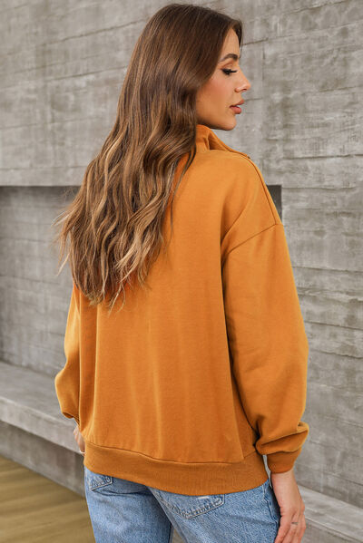 The "Ella" Quarter Zip Dropped Shoulder Sweatshirt Trendsi