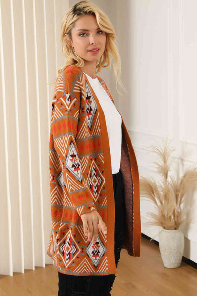 Aztec Printed Long Sleeve Cardigan Trendsi