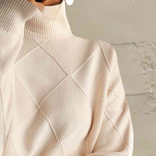 Geometric Turtleneck Long Sleeve Sweater Trendsi